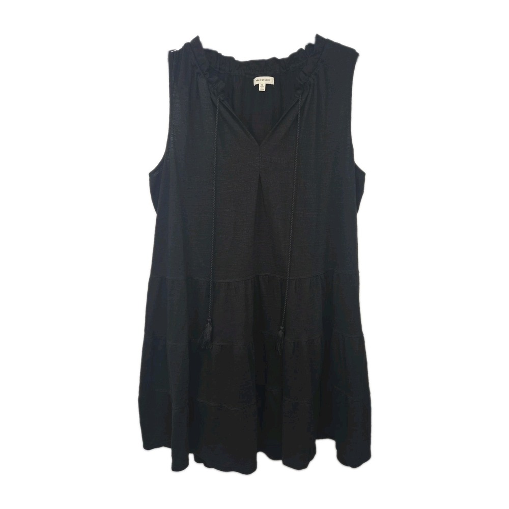 Max Studio Black Textured Ruffle Tiered V-neck Sleeveless Mini Dress Size 1X